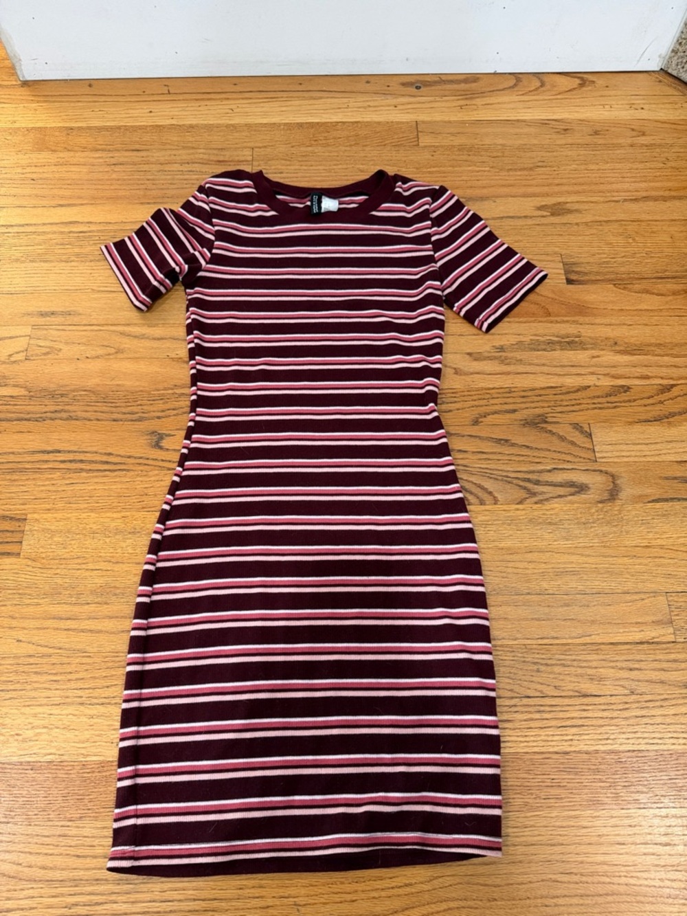 H&M Burgundy & Pink Striped Midi Dress - Picture 1 of 7